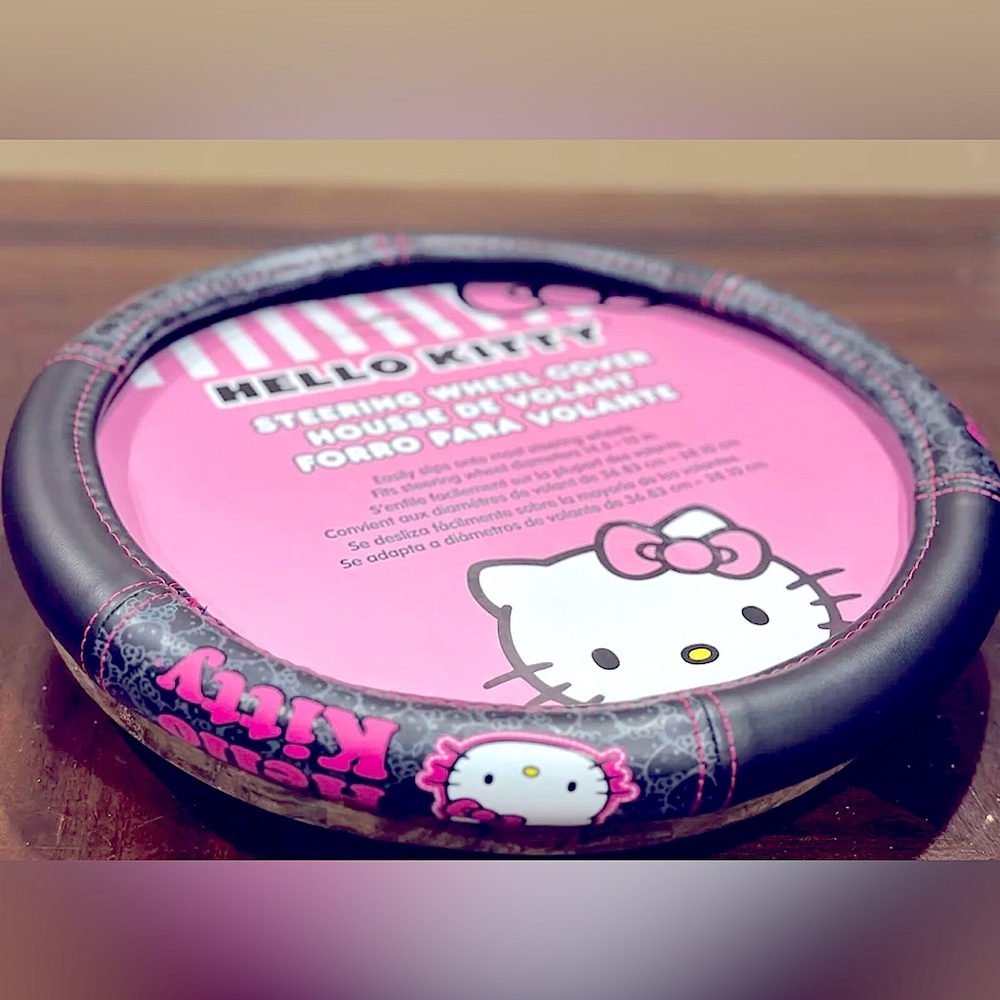 NEW - Hello Kitty Pink Lettering Grip Steering Wheel Cover  14.5"-15"